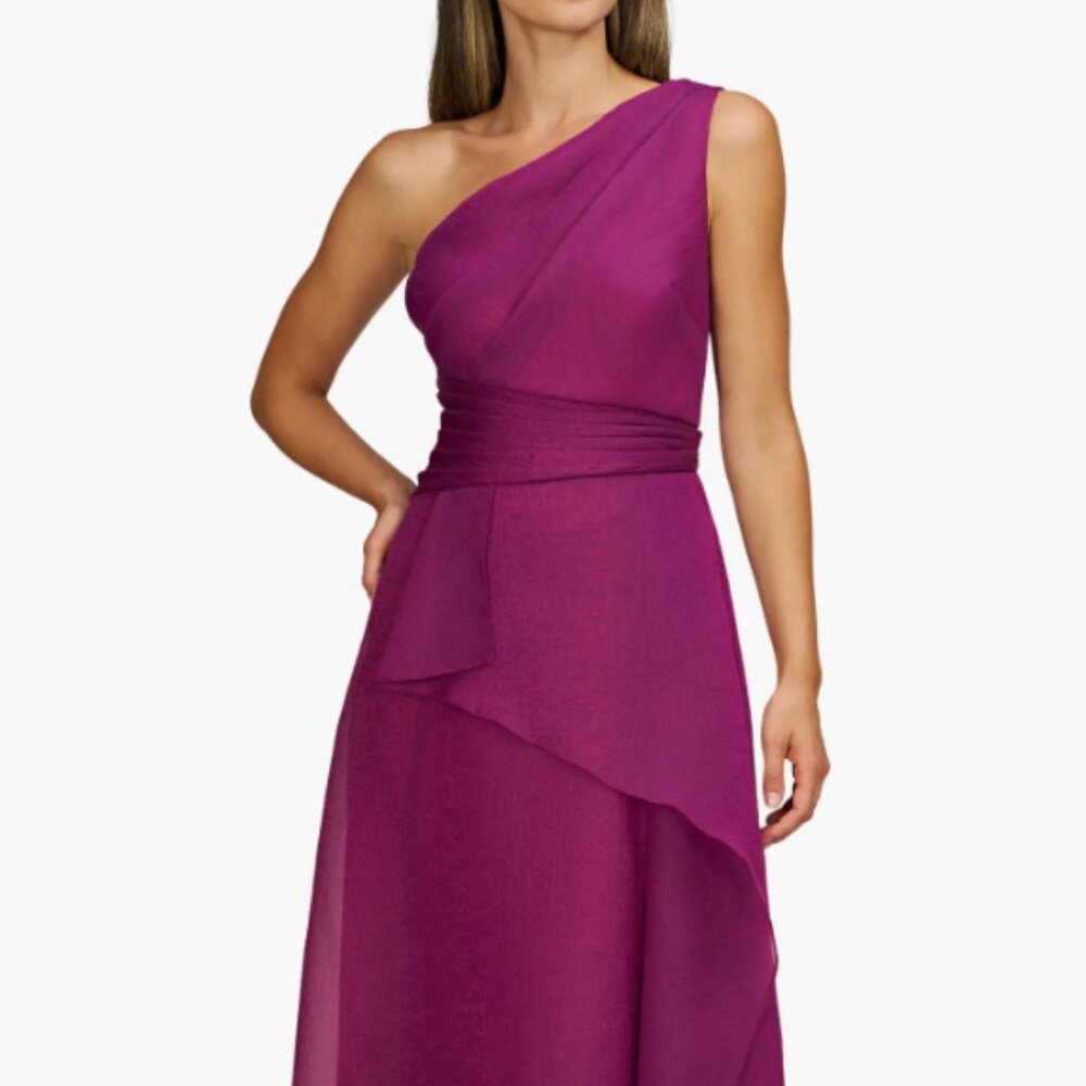 JS Collections One-Shoulder Fuchsia Evening Dress